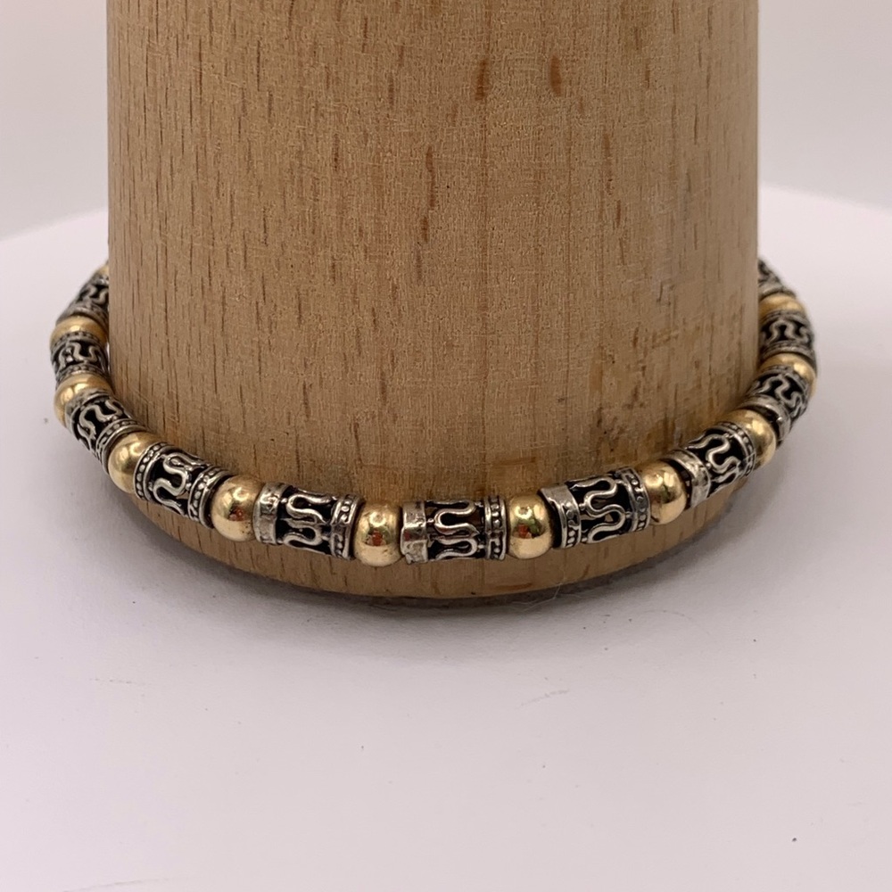 Vintage Sterling Silver & 10K Gold Embellished Tube & Bead Bracelet - 7-1/2”